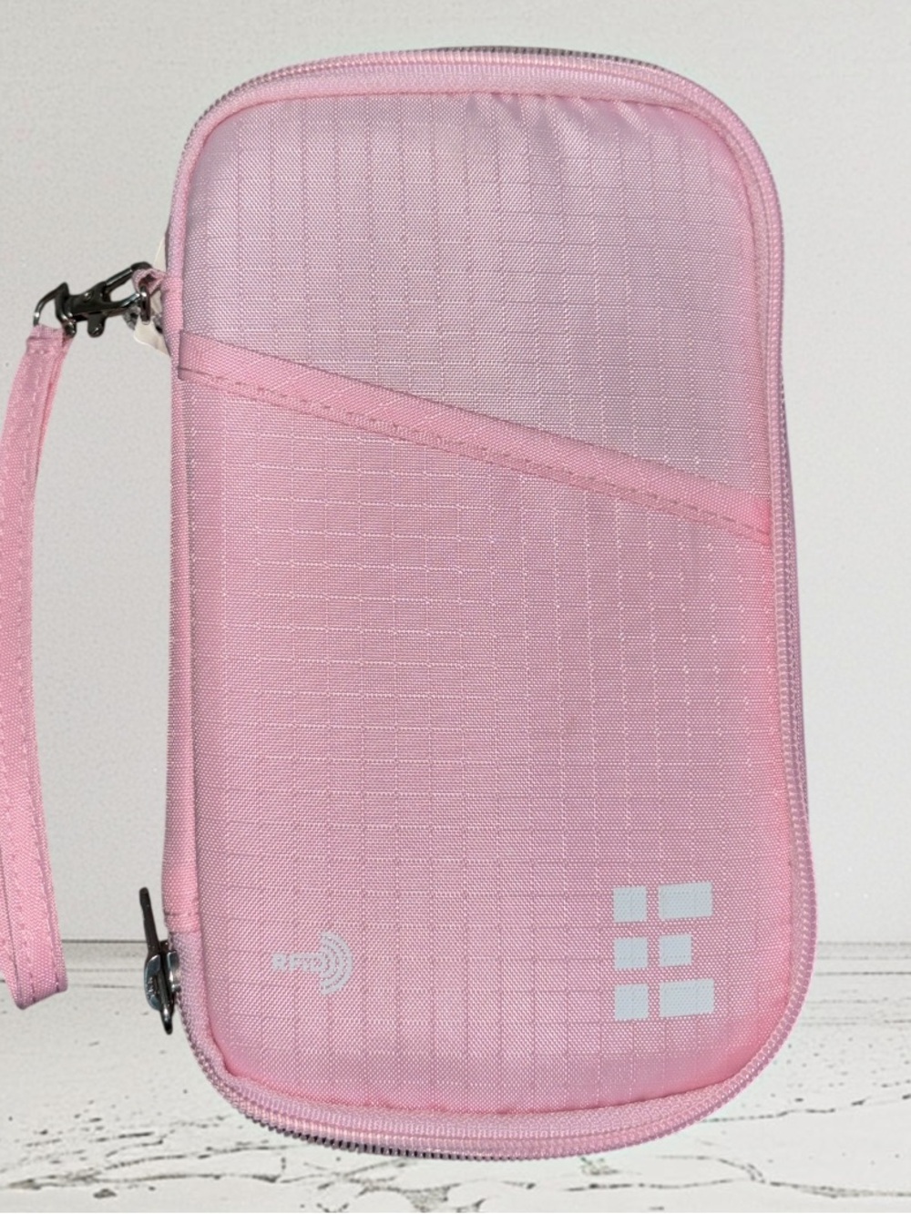 Soft Pink Wallet with Wrist Strap & Pen - Lightweight Protective Pouch